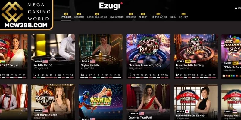 Ezugi - Dịch vụ Live Casino MCW nổi bật