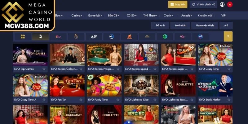 Khám phá sảnh Live Casino MCW